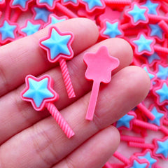 Star Magic Wand Cabochon / Fairy Kei Star Rod Cabochon (3pcs / 12mm x 25mm / Pink & Blue / Flatback) Kawaii Princess Decoden Pieces CAB570