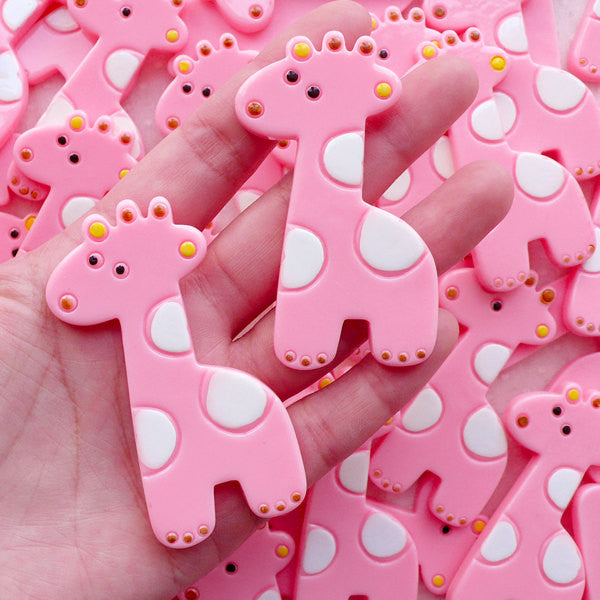 Large Giraffe Cabochons / Resin Animal Cabochon (2pcs / 38mm x 66mm / Pink / Flat Back) Big Decoden Pieces Baby Shower Decoration CAB572