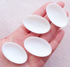 Miniature Oval Bowl Cabochons / Dollhouse Oval Plate Cabochon (4pcs / 25mm x 39mm / White) Doll Food Making Tiny Mini Food Craft MC49