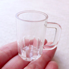 Dollhouse Glass Tankard Charms / Miniature Beer Pint Mugs / Mini Beer Glass Blanks / Doll House Clear Plastic Cup (4pcs / 24mm x 37mm) MC56