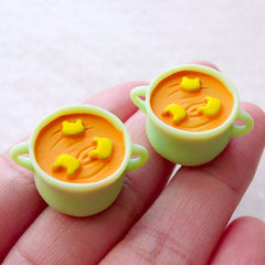 Doll Food Cabochons / Dollhouse Soup Cabochon / Miniature Food Charms (2pcs / 25mm x 18mm / 3D) Novelty Whimsical Jewelry Making FCAB460