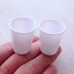 Dollhouse Miniature Doll Food Making / Mini Plastic Tall Cups / Cafe Coffee Cup Blank (4pcs / 22mm x 28mm / White) Fake Food Craft MC53
