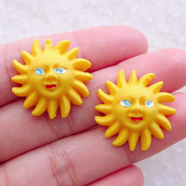 CLEARANCE Sun Face Cabochons (2pcs / 22mm / Flat Back) Toddler Hair Pin Making Beach Scrapbooking Resin Embellishment Baby Hair Bow Centers CAB576