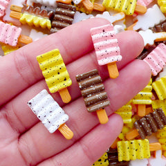 Resin Ice Cream Cabochon / Miniature Popsicle Cabochon (3pcs by Random / 10mm x 22mm / Flatback) Decoden Phone Case Sweets Deco FCAB466