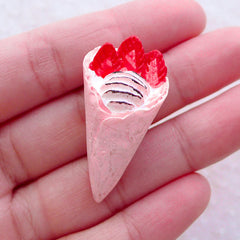 Dollhouse Dessert Cabochon / Miniature Ice Cream Crepe Cone Cabochon in 3D (Strawberry / 19mm x 39mm) Decoden Supplies Sweets Deco FCAB468