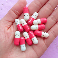 Wish Letter Pill Cabochons / Secret Pills / Happy Message Pill Capsule with Blank Paper (10pcs / 21mm / Coral Pink) Kawaii Gift Notes CAB588