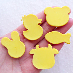 Animal Biscuit Cabochons (5pcs / 26-38mm / Fish Duck Bear Rabbit Cow) Kawaii Phone Case Sweets Deco Fake Food Jewelry Decoden Piece FCAB464
