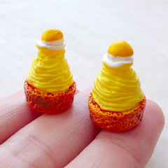 French Pastry Cabochon / Dollhouse Dessert / Miniature Japanese Pumpkin Mont Blanc Cabochon (2pcs / 14mm x 20mm) Doll Food Jewelry FCAB470