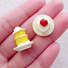 Dollhouse Sweets Cabochon / Miniature Dessert Cabochon / 3D Sponge Cake Cabochon (2pcs / 17mm x 18mm) Mini Food Tea Party Jewellery FCAB471