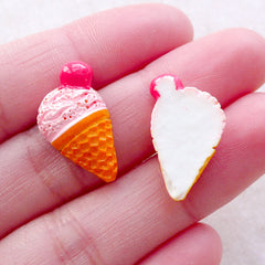 Kawaii Sweets Deco / Strawberry Ice Cream Cabochons (2pcs / 13mm x 20mm / Pink) Hair Bow Centers Mini Food Jewelry Decoden Craft FCAB477