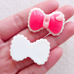 CLEARANCE Kawaii Deco / Pink Bow Cabochon / Bowtie Cabochon (2pcs / 33mm x 22mm) Baby Hair Jewelry Decora Kei Hair Clip Bow Tie Embellishment CAB592