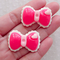 CLEARANCE Kawaii Deco / Pink Bow Cabochon / Bowtie Cabochon (2pcs / 33mm x 22mm) Baby Hair Jewelry Decora Kei Hair Clip Bow Tie Embellishment CAB592