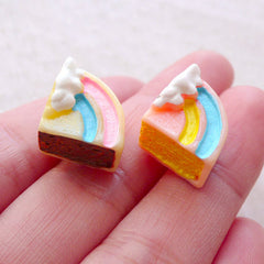 Fairy Kei Cabochons / Pastel Rainbow Cake Cabochon Mix (2pcs / 13mm x 14mm / 3D) Kawaii Jewelry Decoden Pieces Cute Embellishment FCAB483