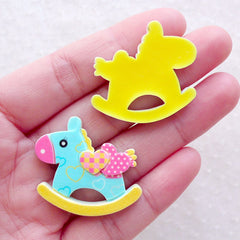 Kawaii Cabochons / Rocking Horse Cabochon Mix (7pcs / 32mm x 28mm) Decora Kei Hair Pin Decoden Pieces Baby Shower Decor Table Scatter CAB596