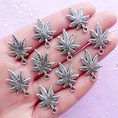 Mini Marijuana Charms Hemp Weed Grass Cannabis Pot Leaf Pendant (10pcs / 16mm x 21mm / Tibetan Silver) Hippy Hippie Decor Bracelet CHM1838