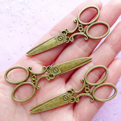 Big Scissors Charms (3pcs) (25mm x 60mm / Antique Bronze) Metal Finding Sewing Pendant Zipper Pulls Scrapbooking Bookmarks Keychains CHM574