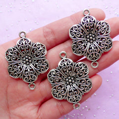 Filigree Flower Connectors Link (3pcs) (28mm x 40mm / Tibetan Silver) Lace Charms Metal Findings Pendant Bracelet Earrings Making CHM480