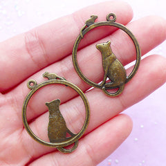 Cat and Mouse Charms (3pcs) (26mm x 32mm / Antique Bronze) Animal Charm Pendant Bracelet Earrings Zipper Pulls Bookmark Keychain CHM530