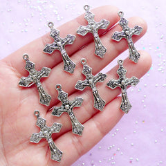 Jesus on the Cross Charms / Crucifix Charm (8pcs) (18mm x 29mm / Tibetan Silver) Pendant Bracelet Zipper Pulls Bookmark Keychain CHM566