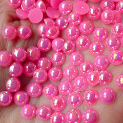 CLEARANCE 6mm AB Pink Half Pearl Cabochons / Round Flat Back Faux Pearlized Cabochons (around 100 pcs) PEAB-I6