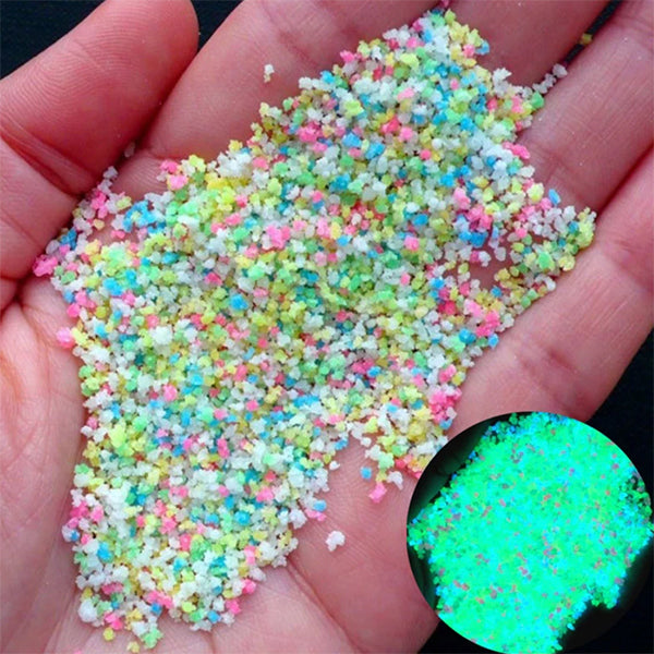 Glow in the Dark Sand Mix | Fluorescent Sand | Phosphorescent Sand Particles | Glass Vial Pendant Making | Resin Art Supplies (Assorted Colors / 10 grams)